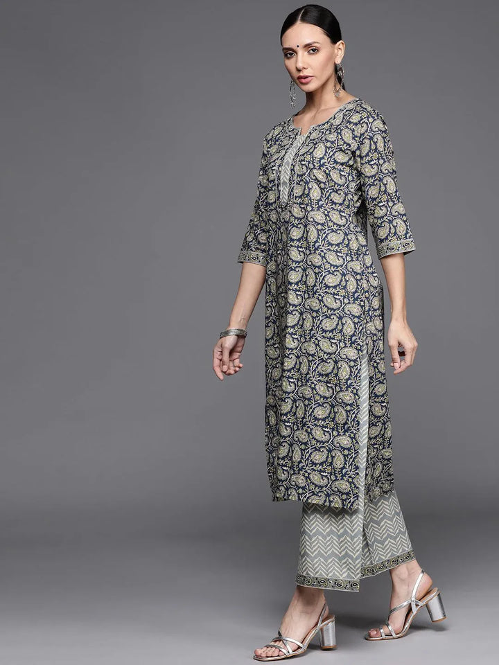 Blue Printed Cotton Suit Set - Libas