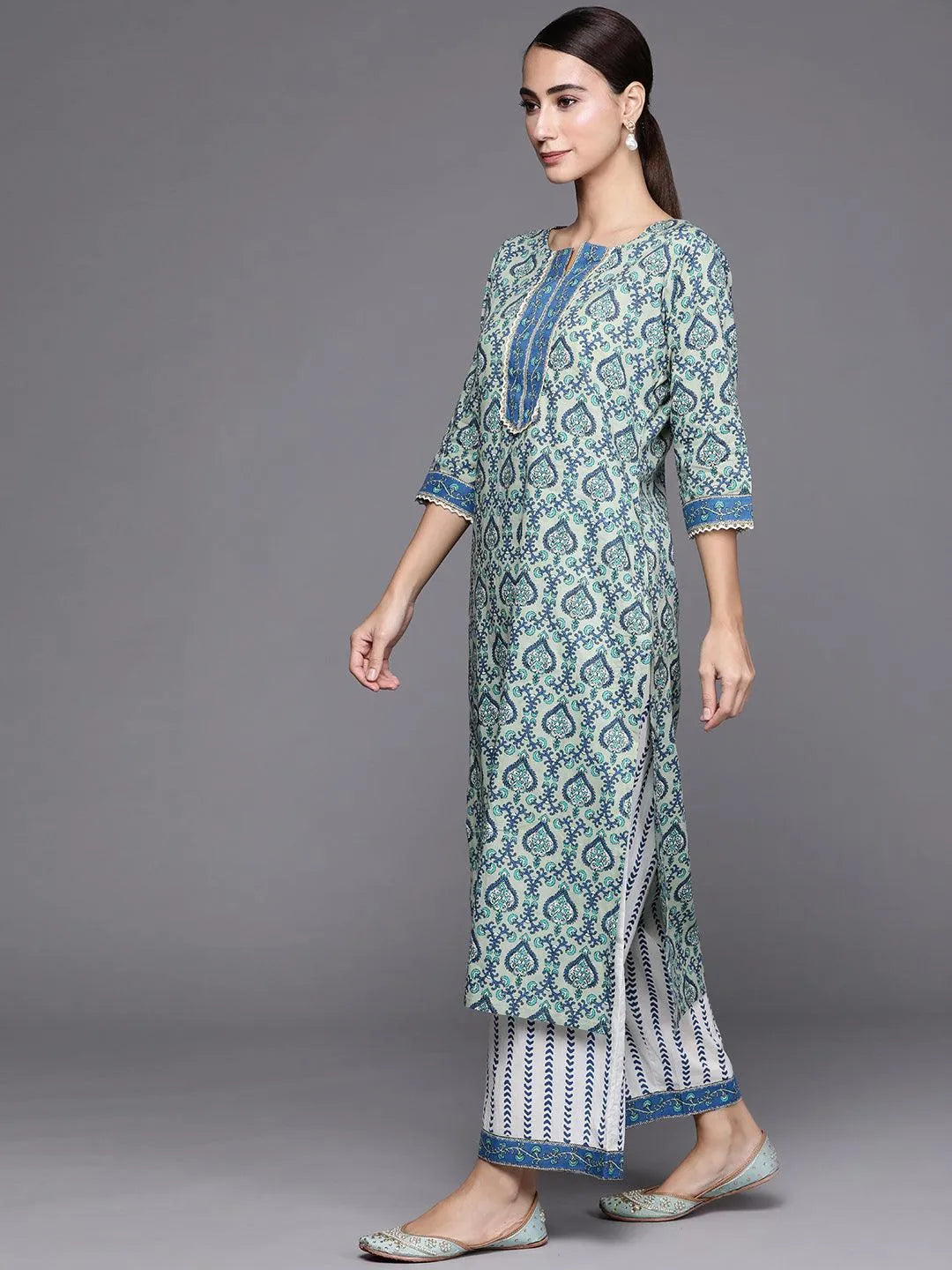 Blue Printed Cotton Suit Set - Libas