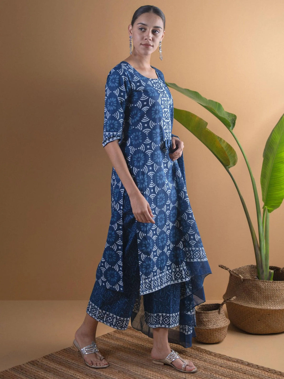 Blue Printed Cotton Suit Set - Libas 