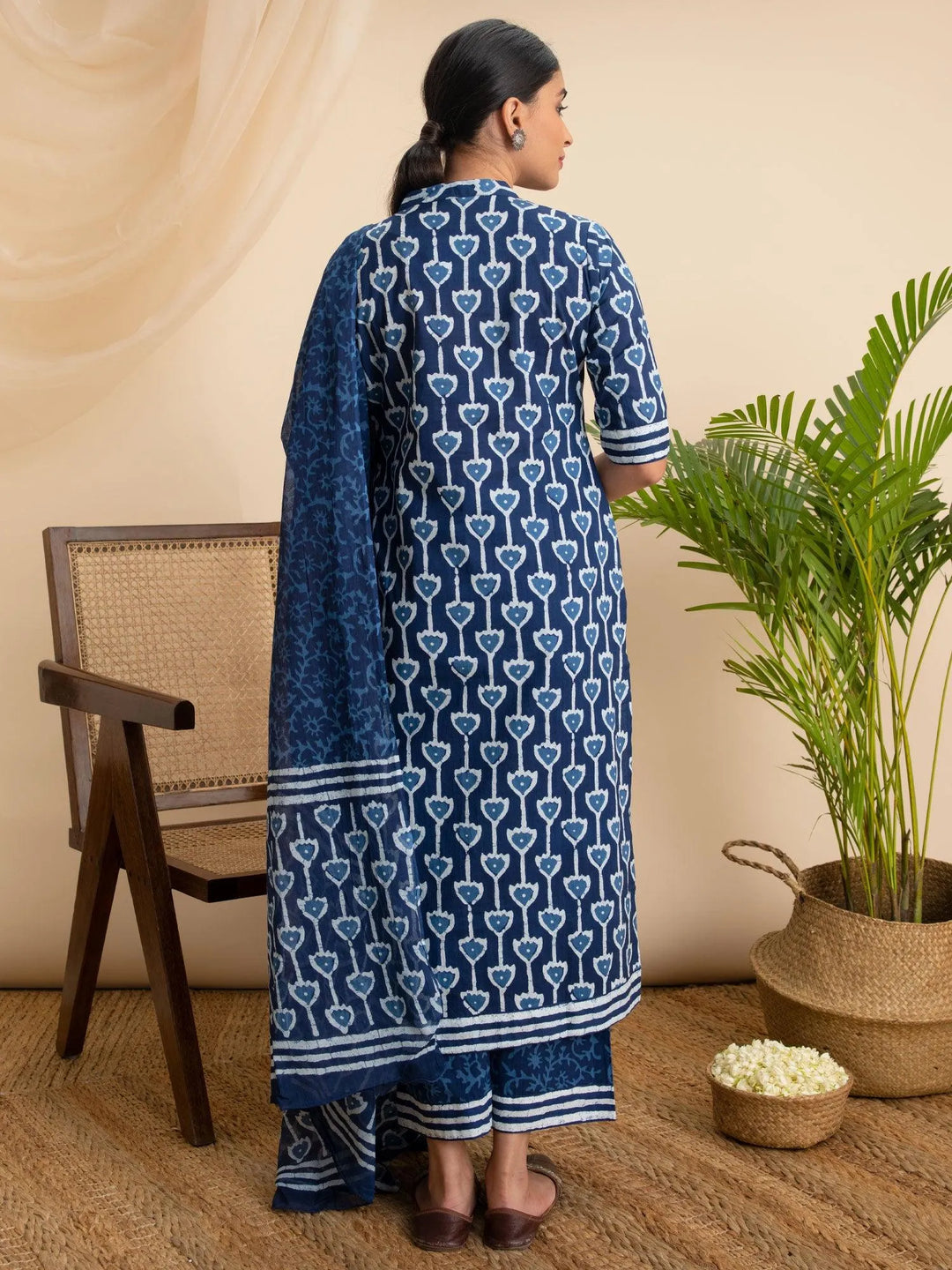 Blue Printed Cotton Suit Set - Libas 