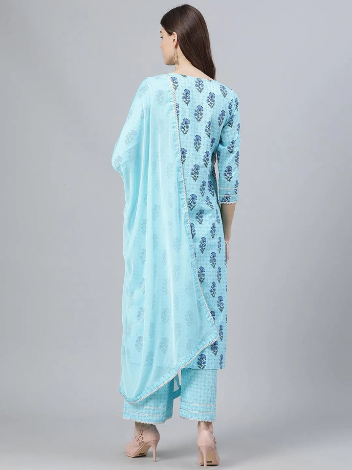 Blue Printed Cotton Suit Set - Libas