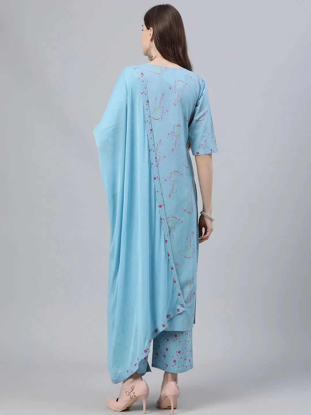 Blue Printed Cotton Suit Set - Libas