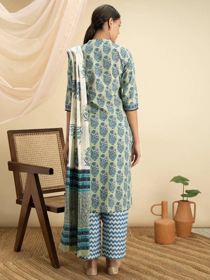 Blue Printed Cotton Suit Set - Libas