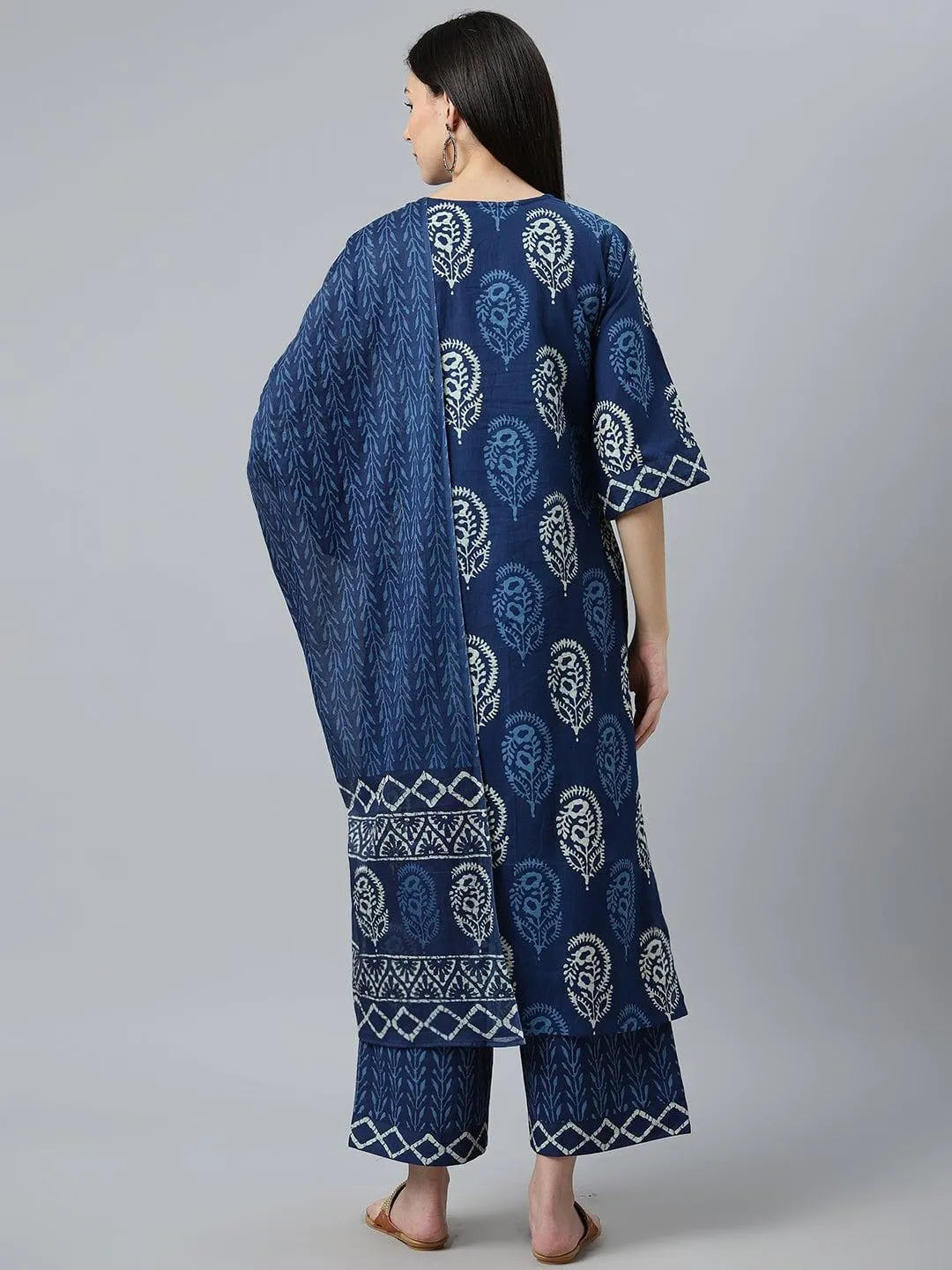 Blue Printed Cotton Suit Set - Libas