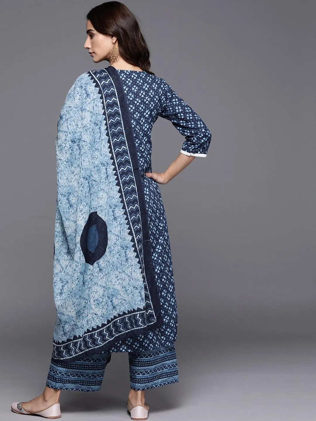 Blue Printed Cotton Suit Set - Libas 