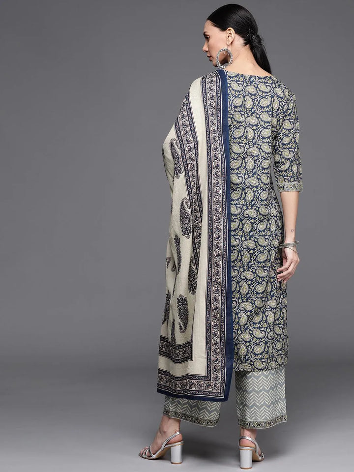 Blue Printed Cotton Suit Set - Libas