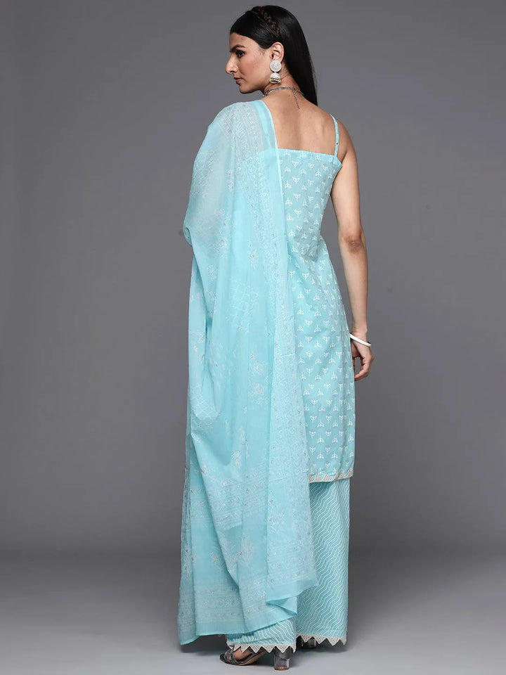 Blue Printed Cotton Suit Set - Libas