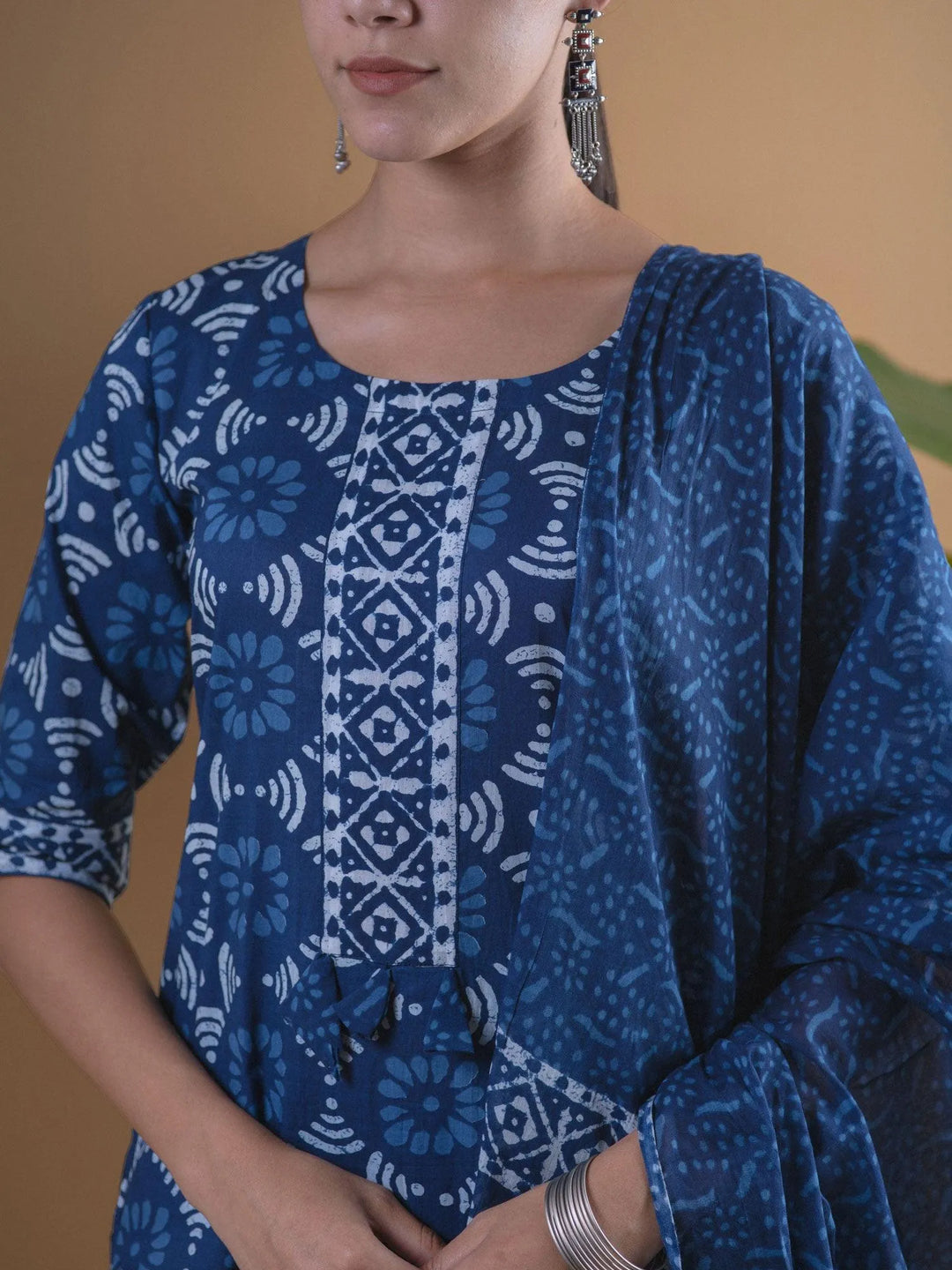 Blue Printed Cotton Suit Set - Libas 