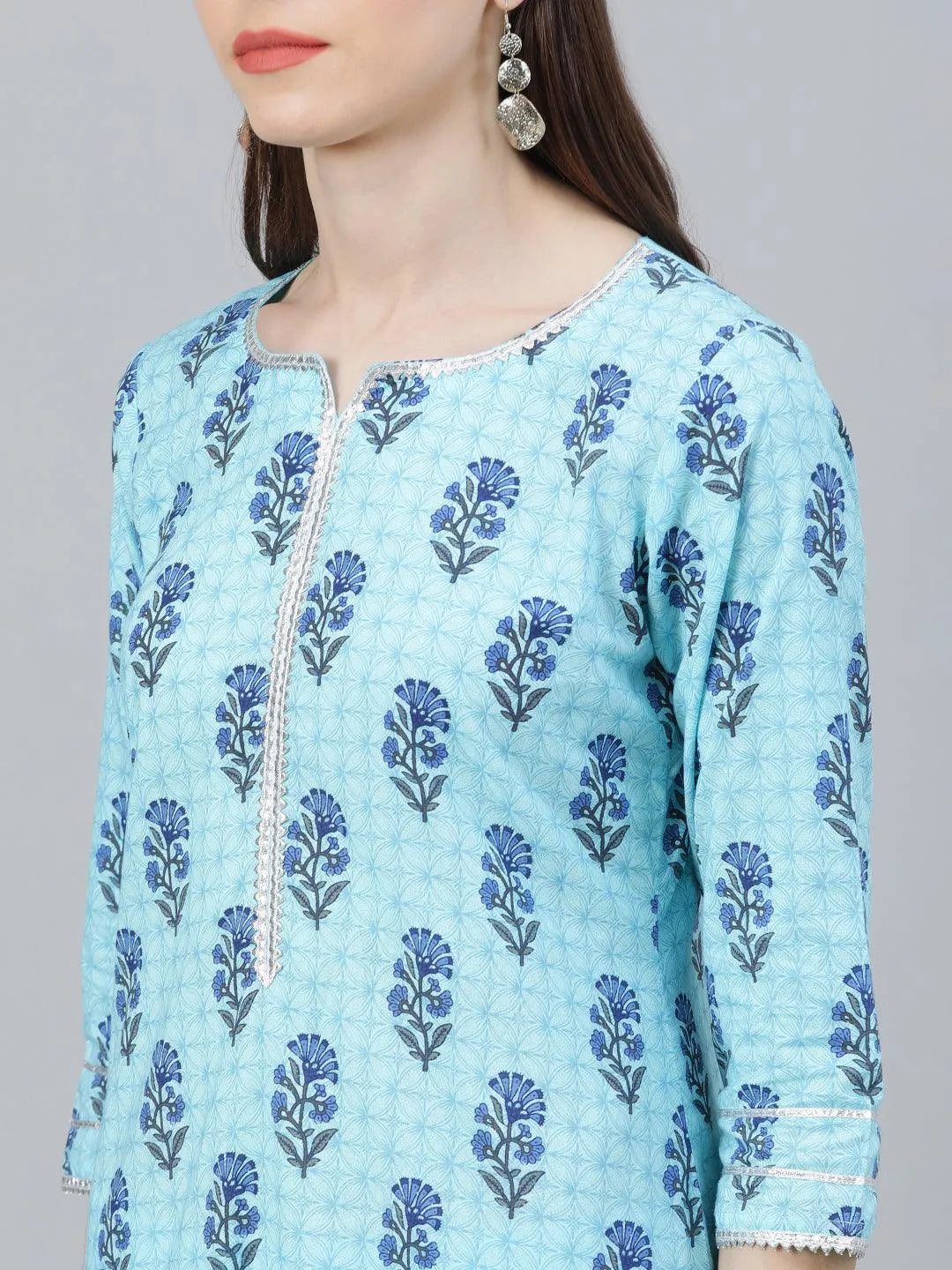 Blue Printed Cotton Suit Set - Libas 