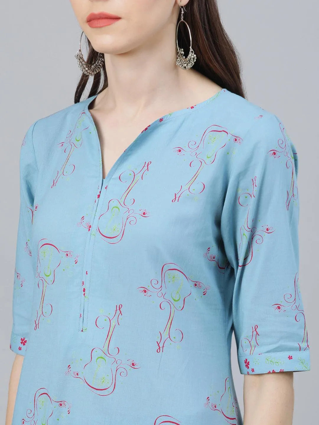 Blue Printed Cotton Suit Set - Libas 