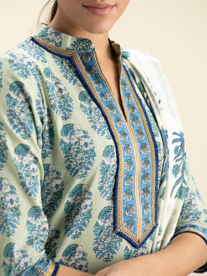 Blue Printed Cotton Suit Set - Libas