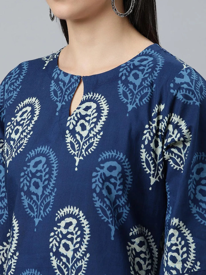 Blue Printed Cotton Suit Set - Libas