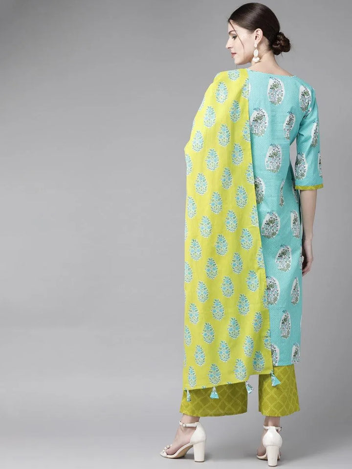 Blue Printed Cotton Suit Set - Libas