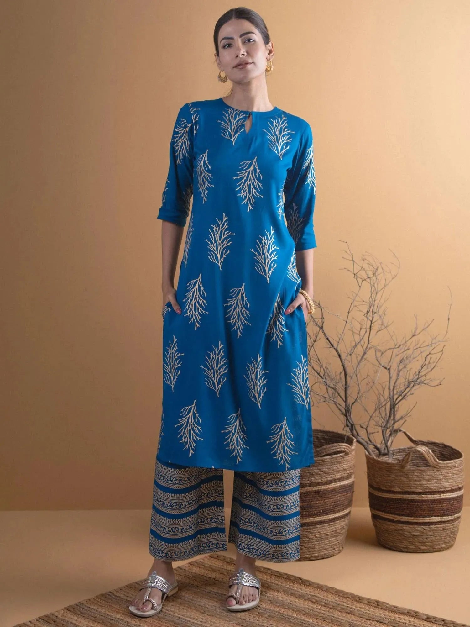 

Buy Blue Printed Cotton Kurta Set - 6315-XS | Libas Ethnic Wear Online