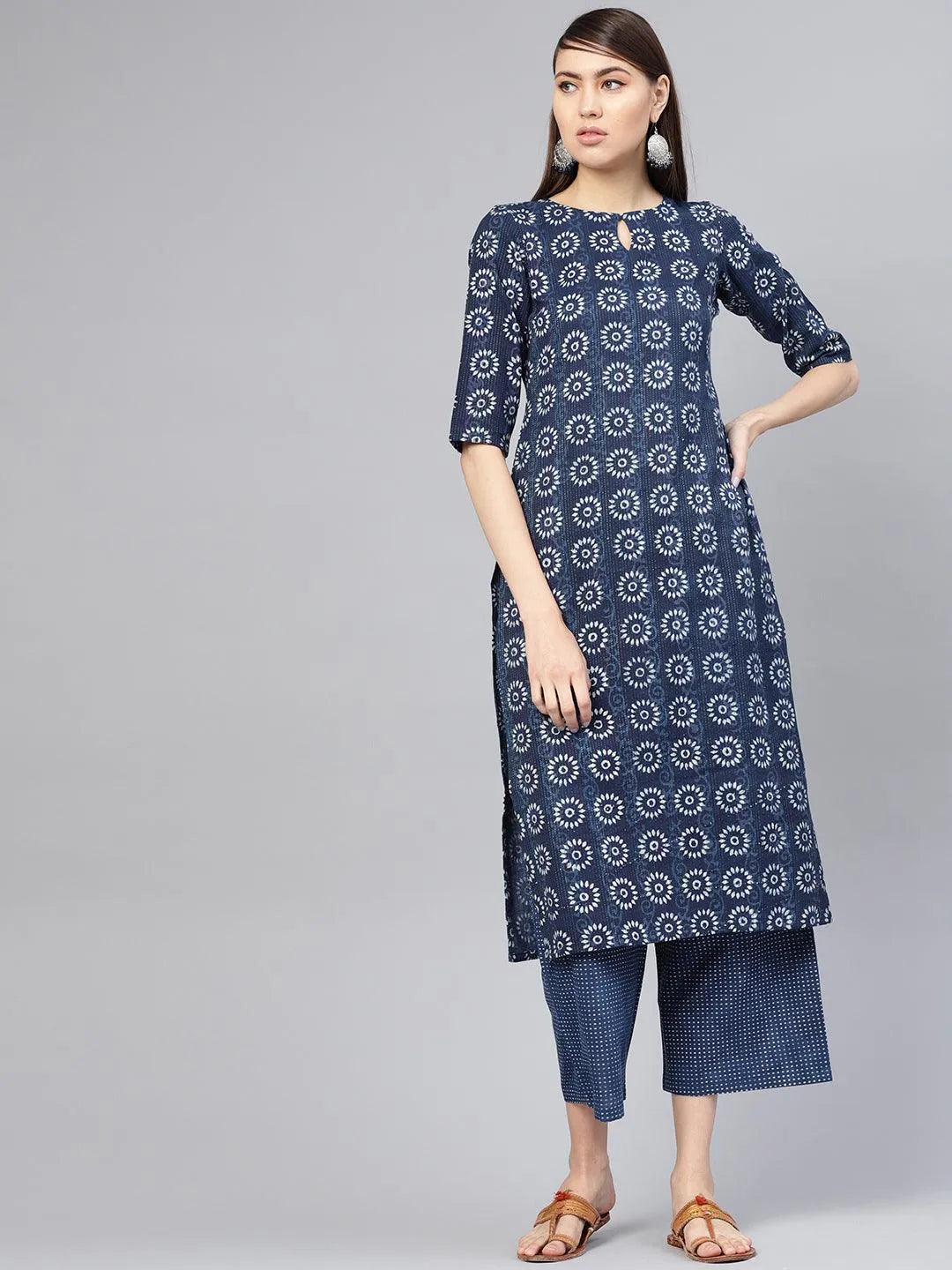 Blue Printed Cotton Kurta Set - Libas