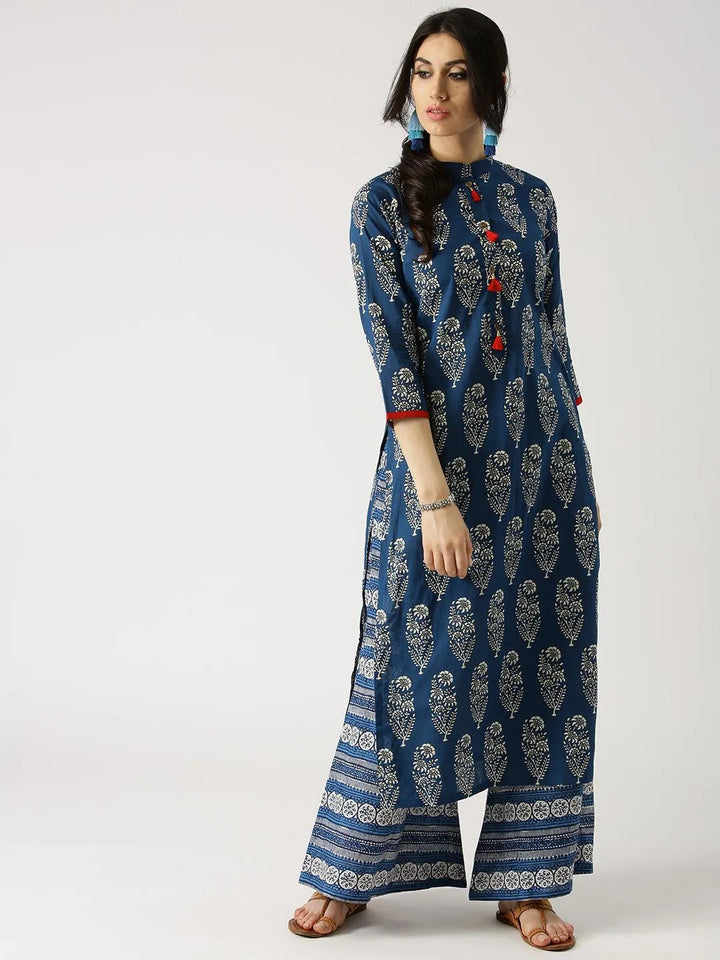 Blue Printed Cotton Kurta Set - Libas