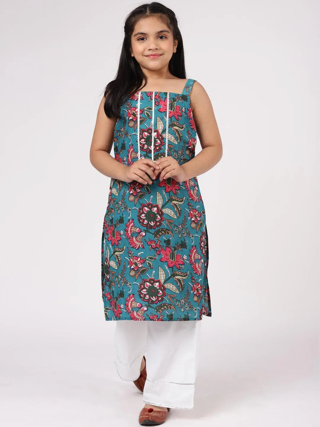 Blue Printed Cotton Straight Kurta Set - Libas