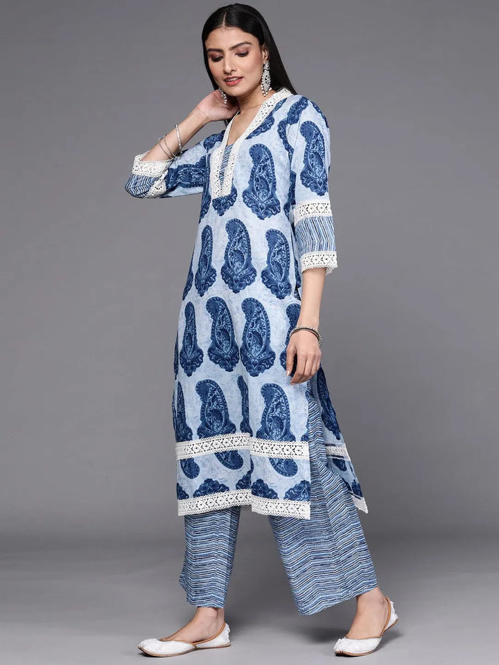 Blue Printed Cotton Kurta Set - Libas