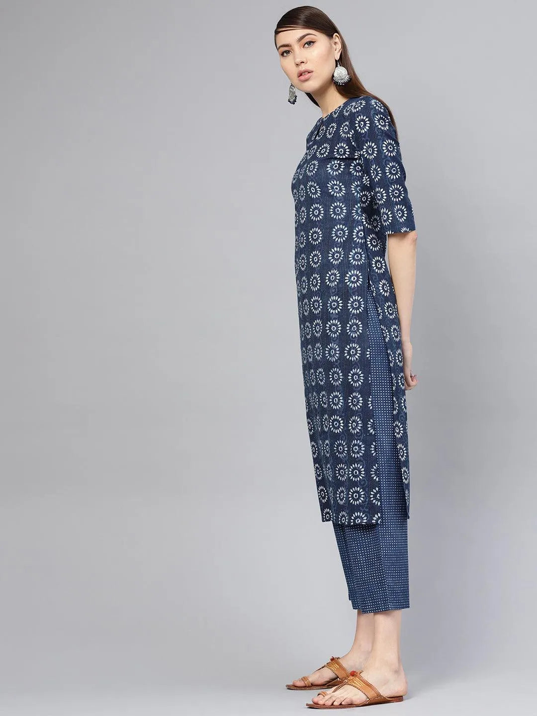 Blue Printed Cotton Kurta Set - Libas