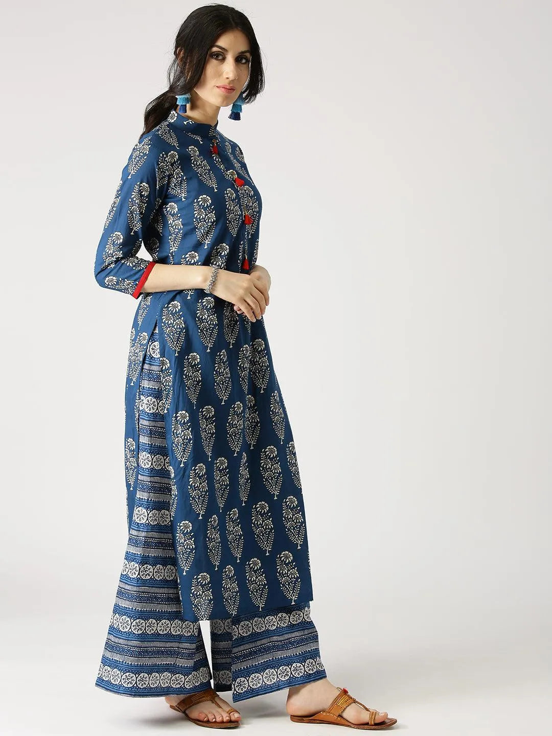 Blue Printed Cotton Kurta Set - Libas