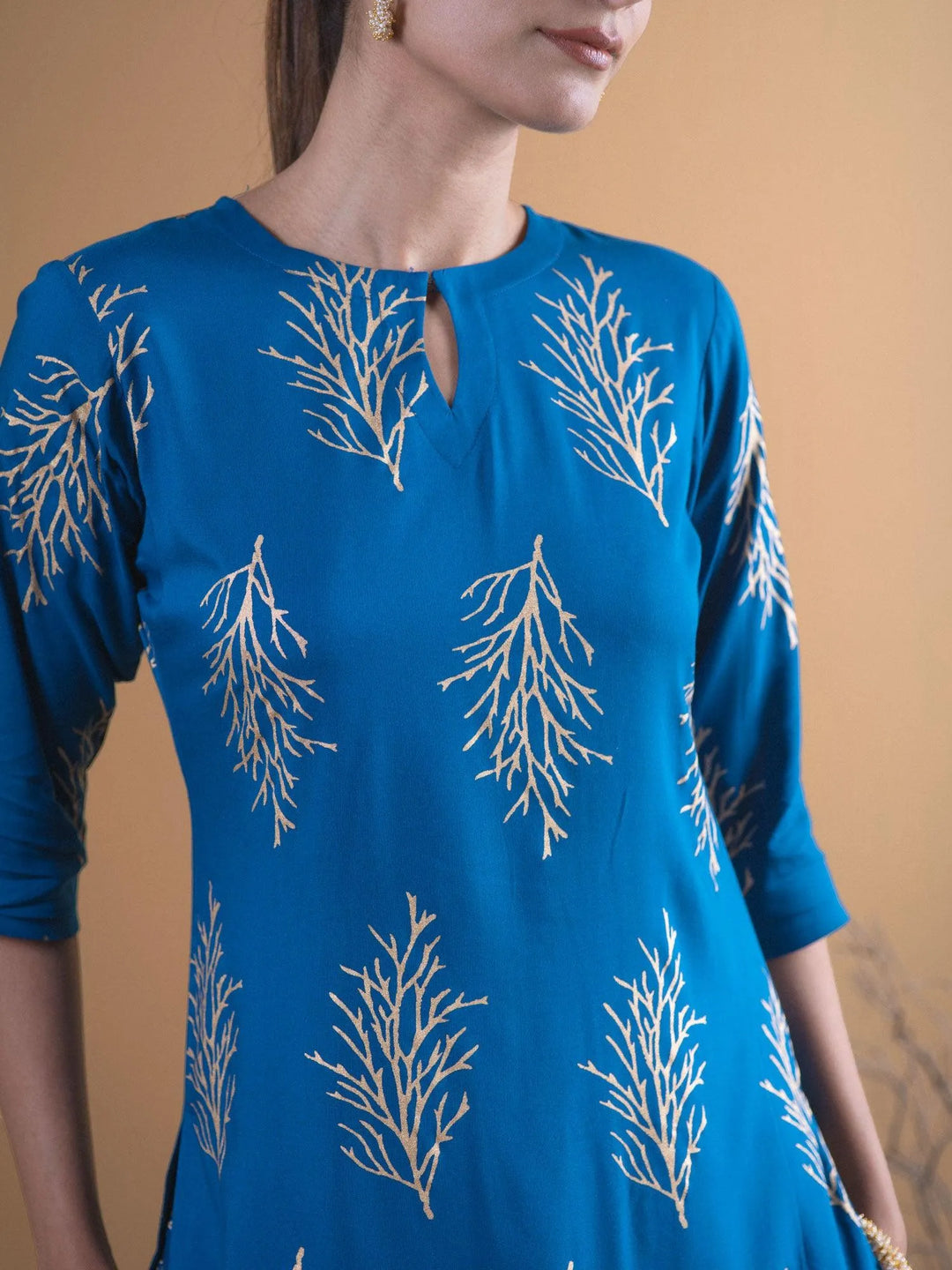 Blue Printed Cotton Kurta Set - Libas