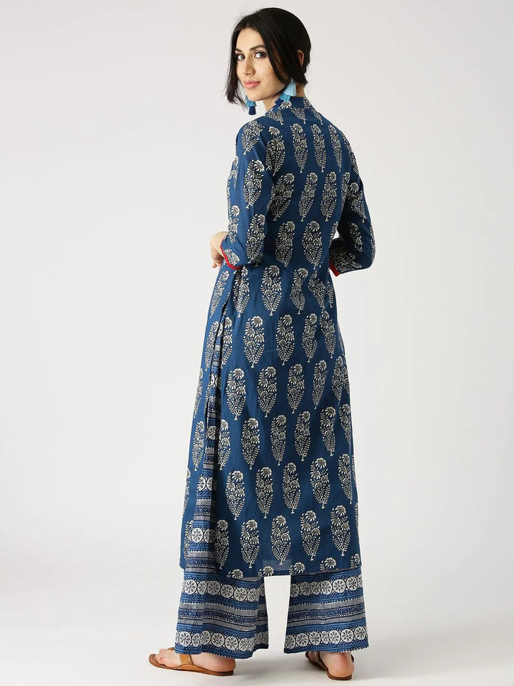 Blue Printed Cotton Kurta Set - Libas