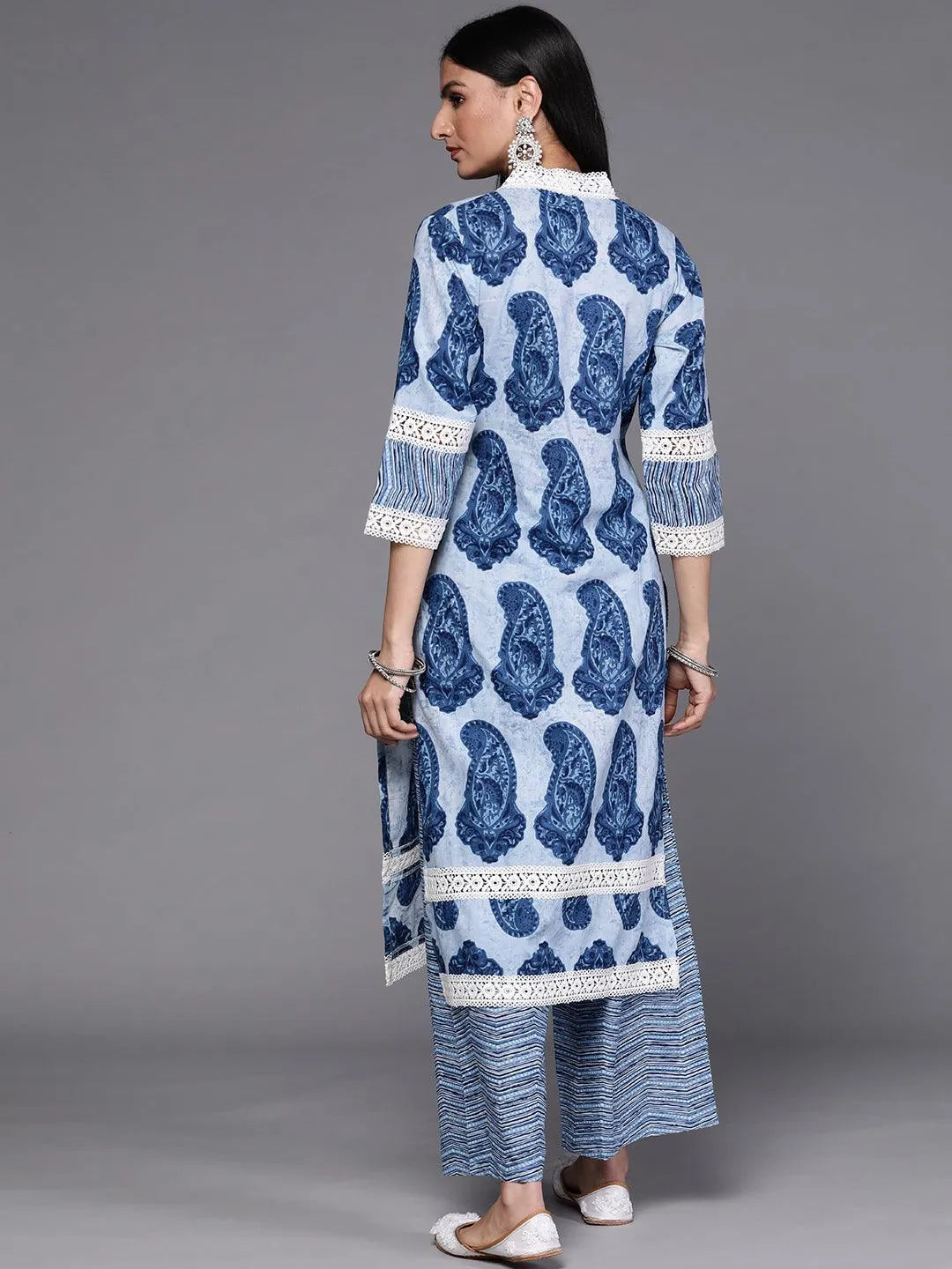 Blue Printed Cotton Kurta Set - Libas 