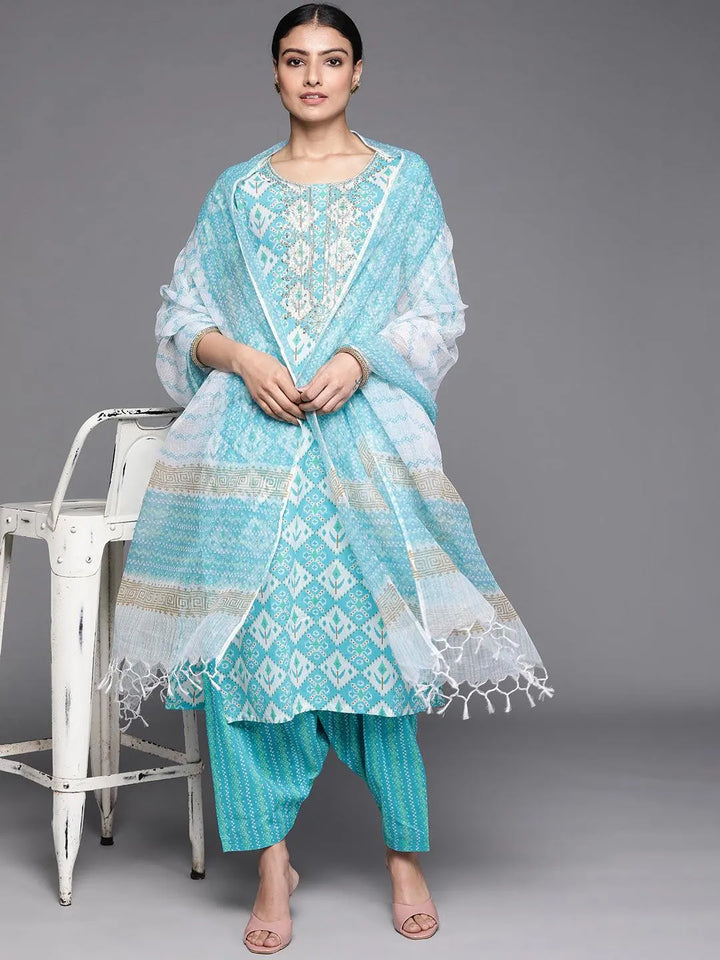 Blue Printed Cotton Suit Set - Libas