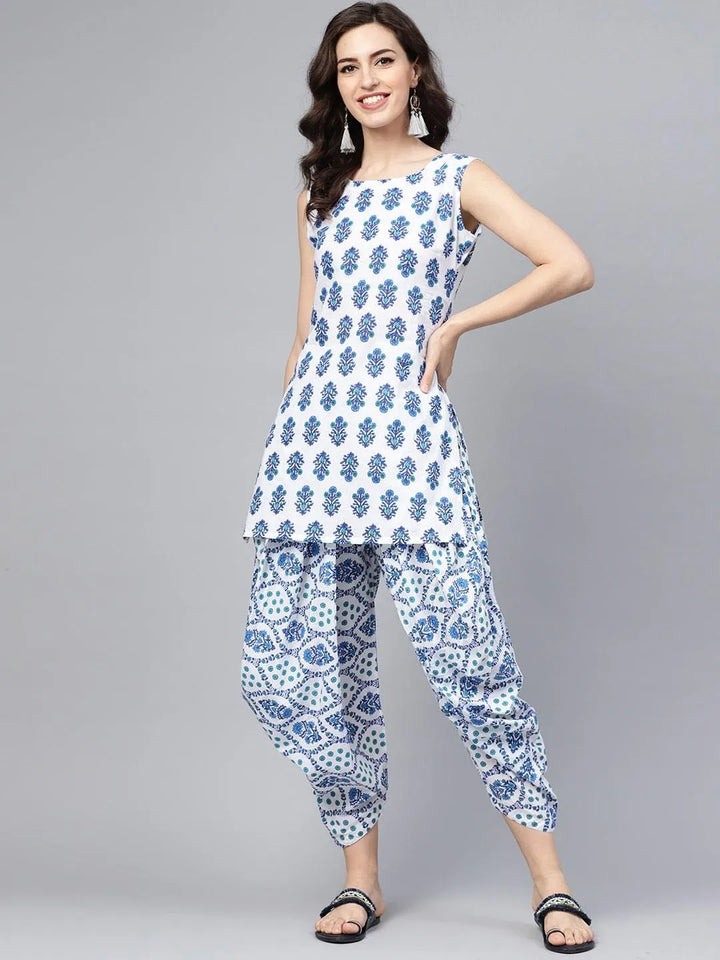 Blue Printed Cotton Kurta Set - Libas