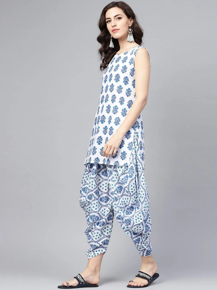 Blue Printed Cotton Kurta Set - Libas