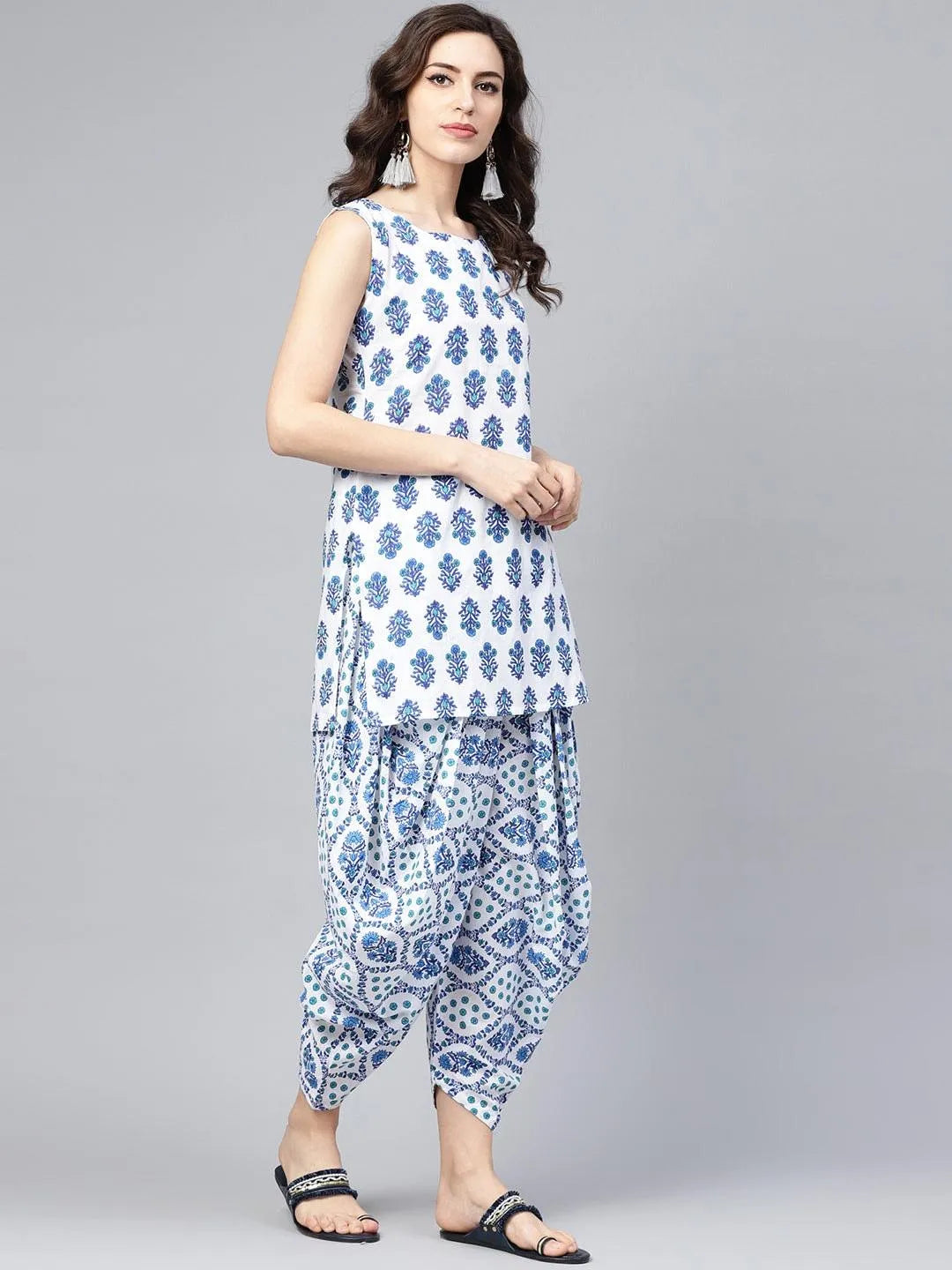 Blue Printed Cotton Kurta Set - Libas