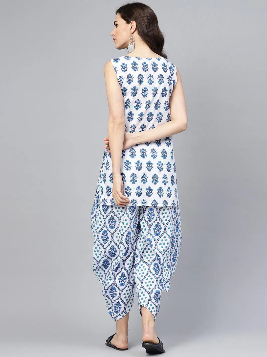 Blue Printed Cotton Kurta Set - Libas