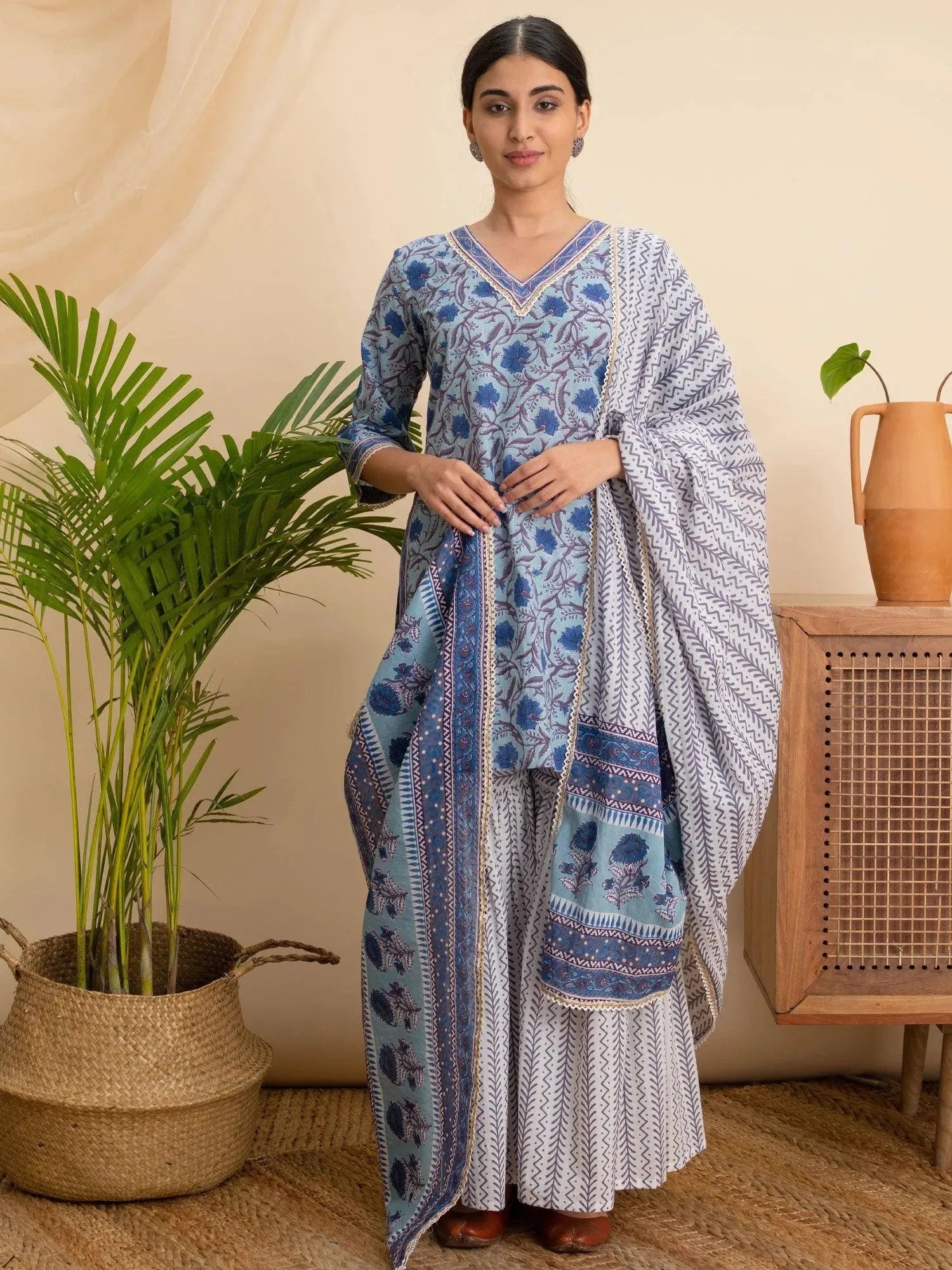 

Buy Blue Printed Cotton Suit Set - 20125O- | Libas Ethnic Wear Online