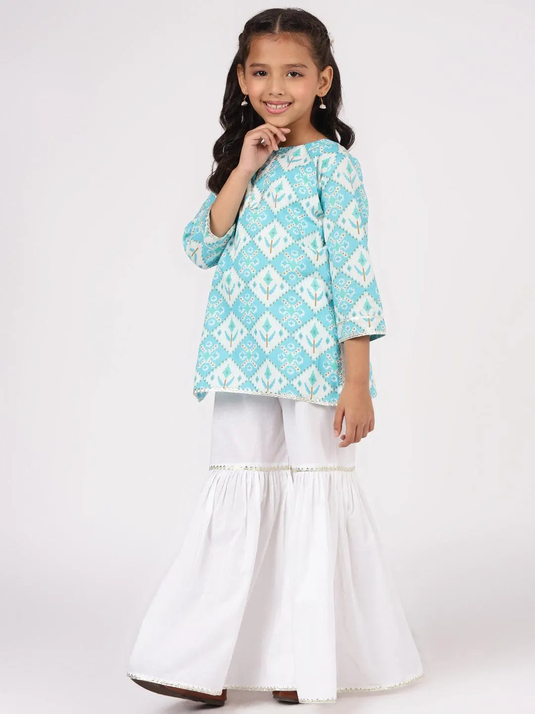 Blue Printed Cotton Suit Set - Libas 