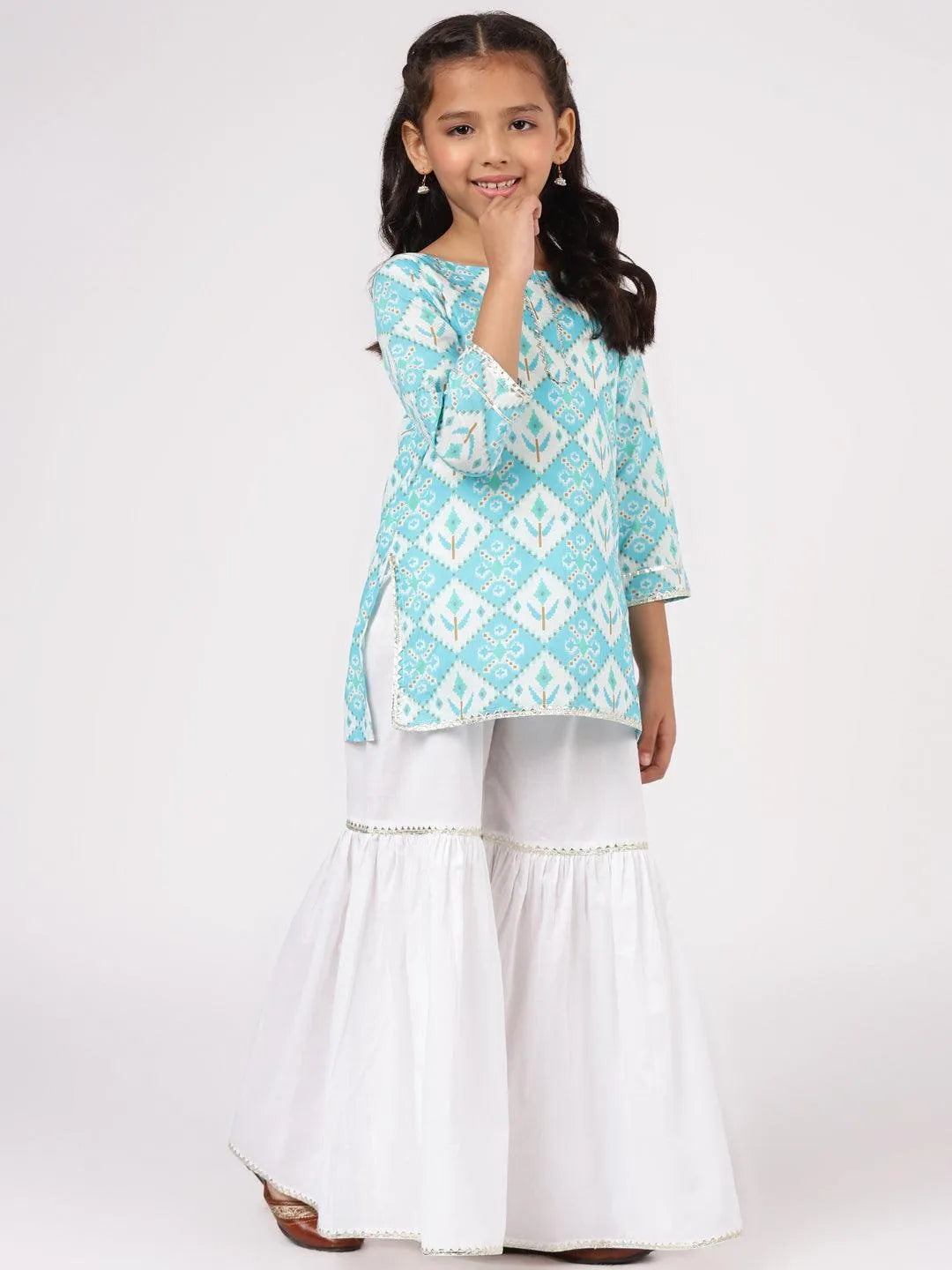 Blue Printed Cotton Suit Set - Libas 