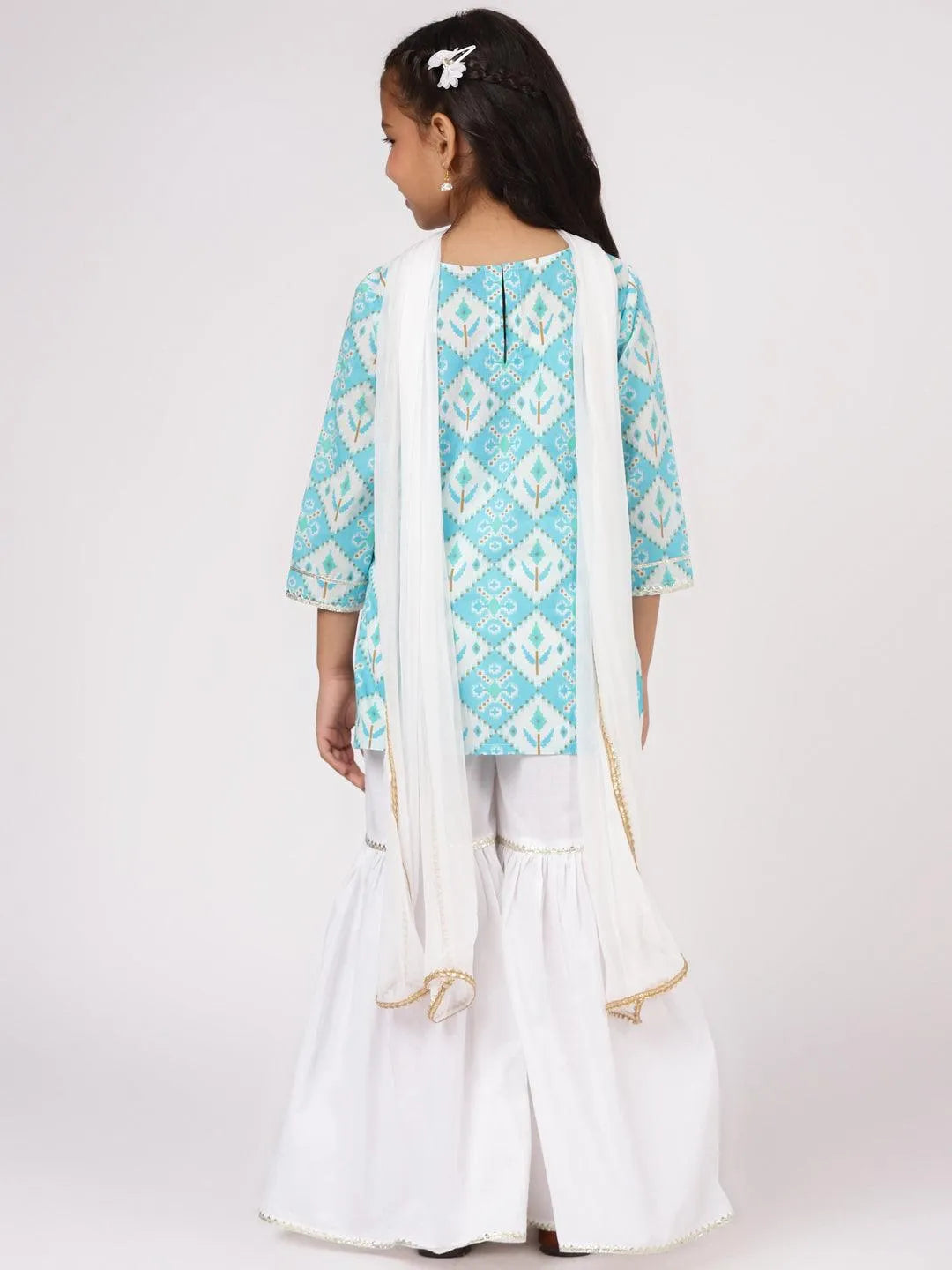 Blue Printed Cotton Suit Set - Libas 