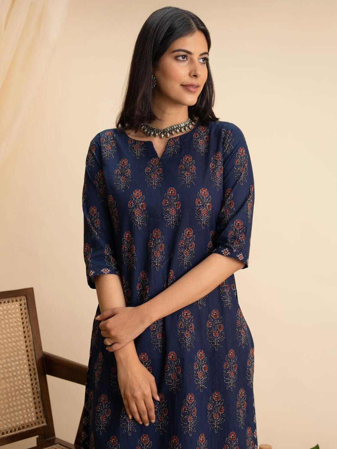 Blue Printed Cotton Kurta Set - Libas 