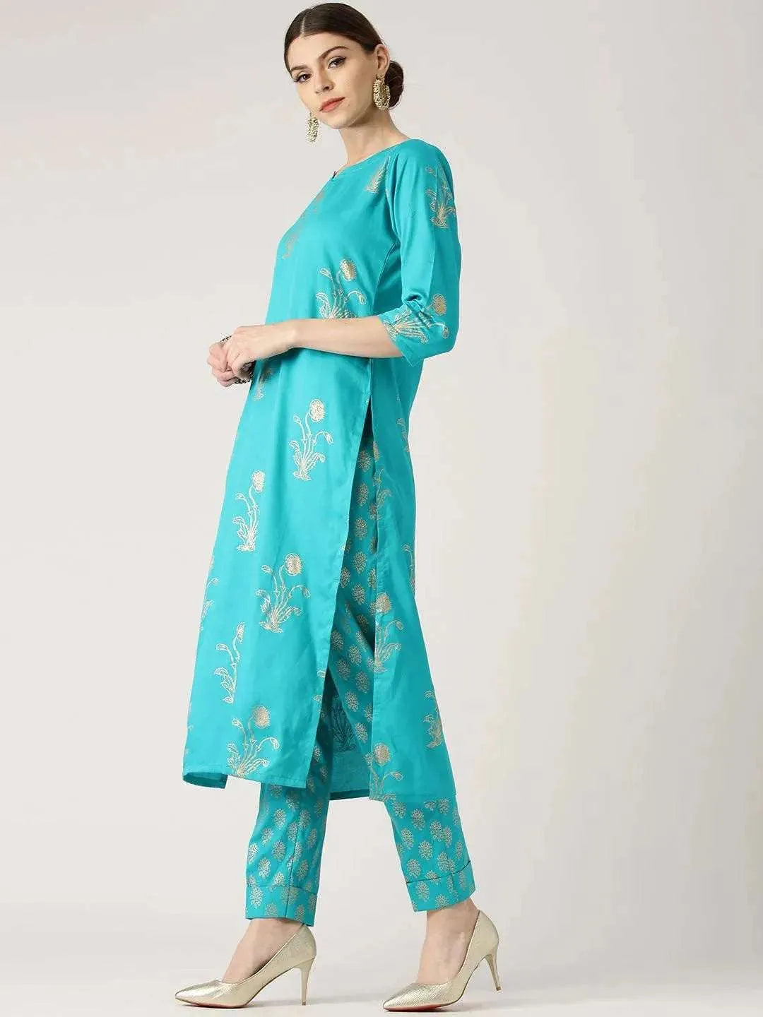 Blue Printed Cotton Kurta Set - Libas