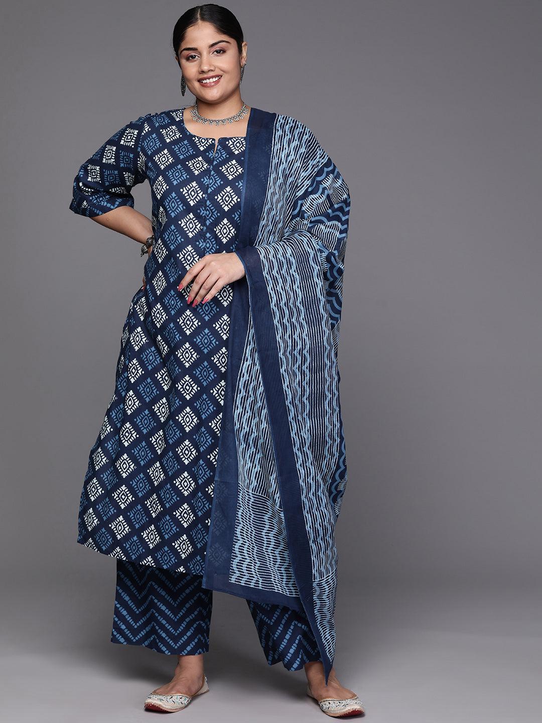 Black Yoke Design Cotton Straight Kurta With Trousers & Dupatta - Libas