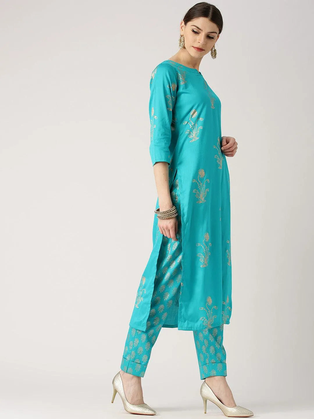 Blue Printed Cotton Kurta Set - Libas