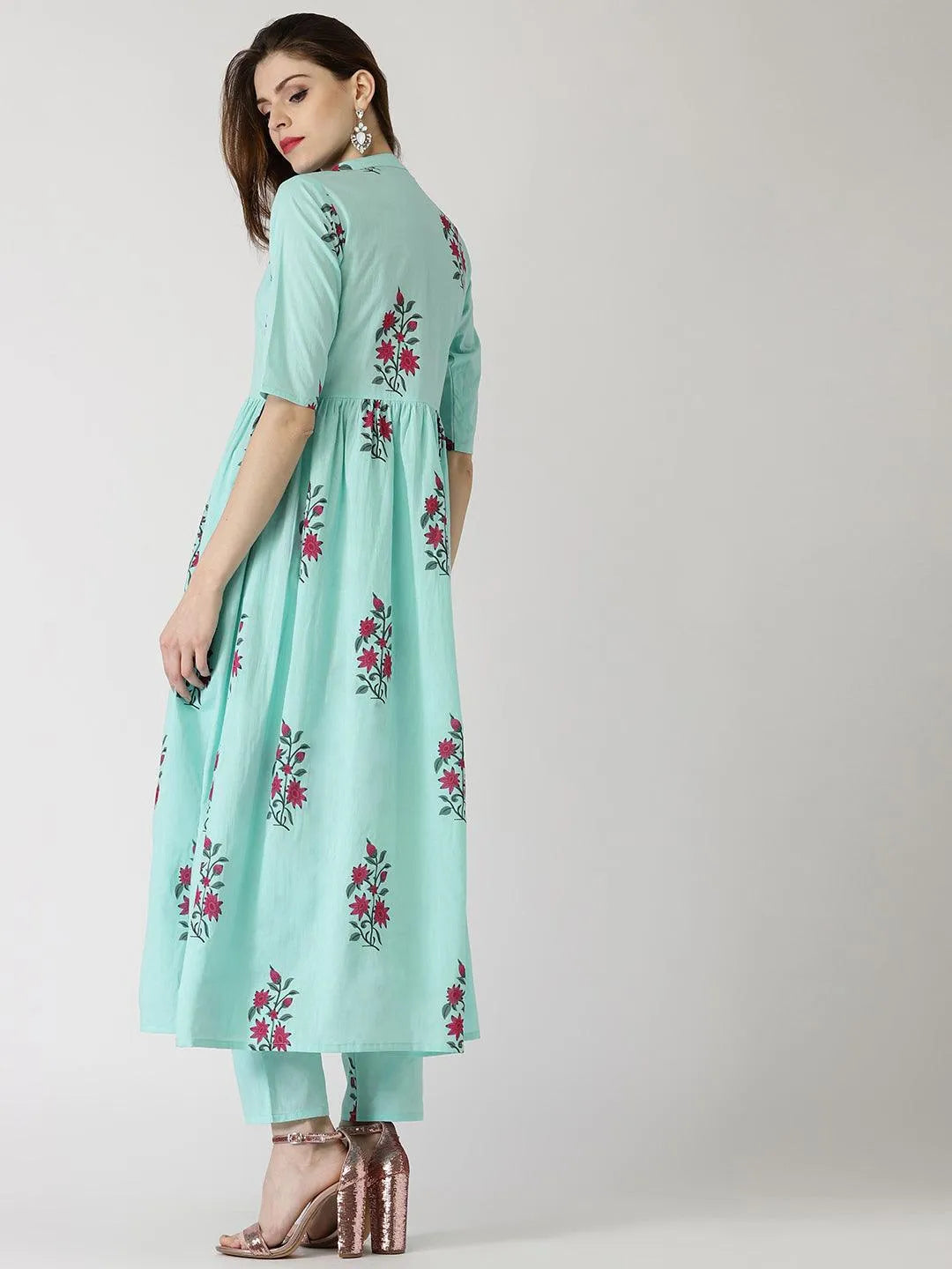 Blue Printed Cotton Kurta Set - Libas