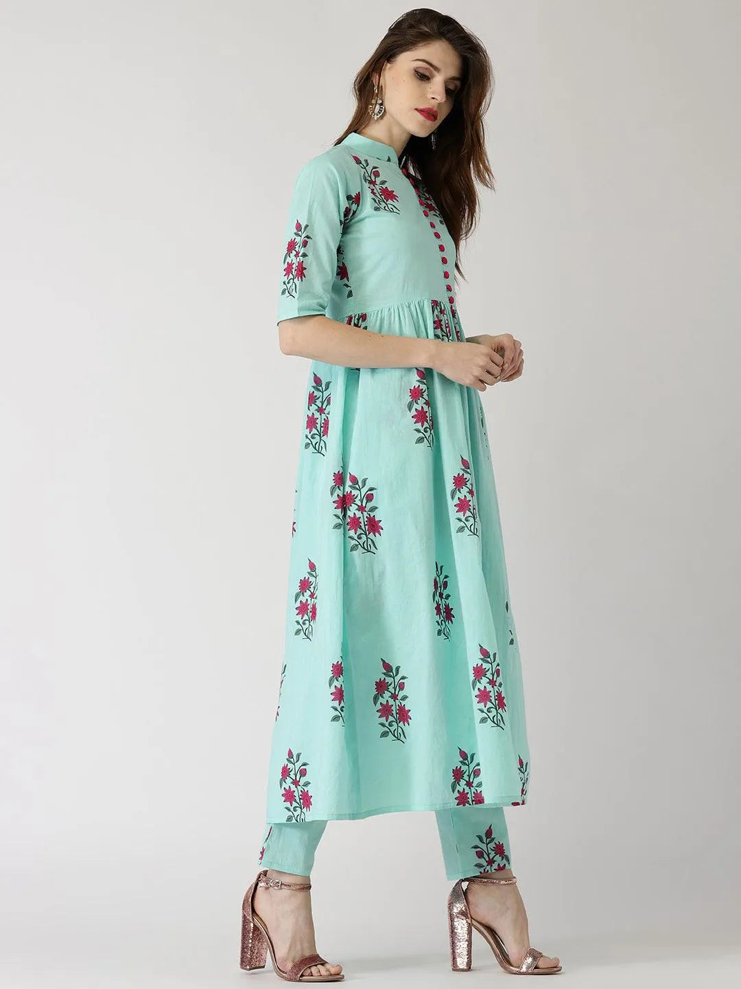 Blue Printed Cotton Kurta Set - Libas