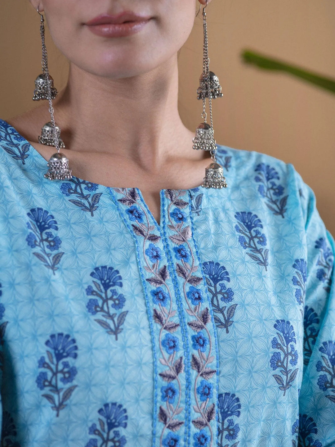 Blue Printed Cotton Kurta Set - Libas