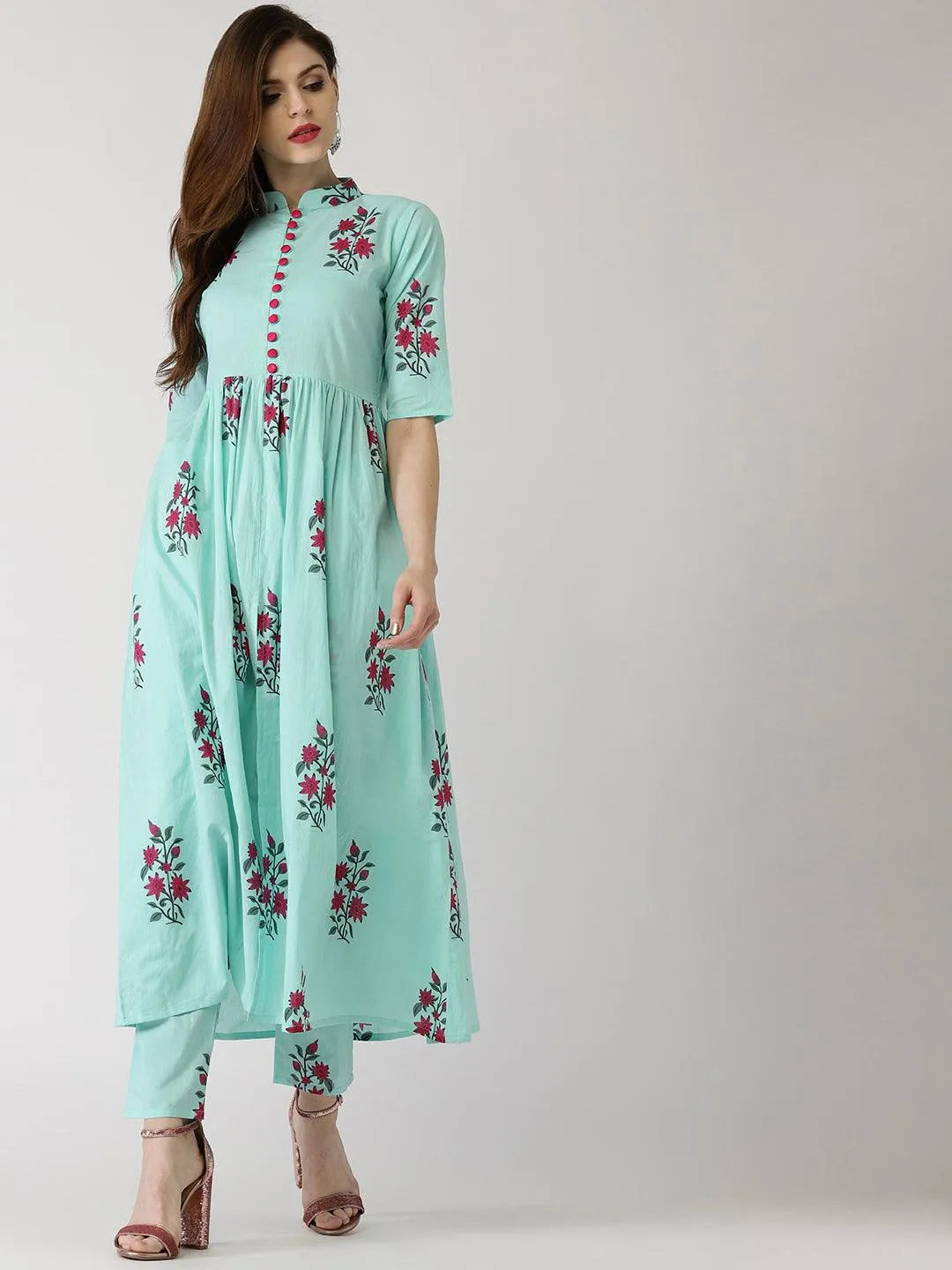 Blue Printed Cotton Kurta Set - Libas 