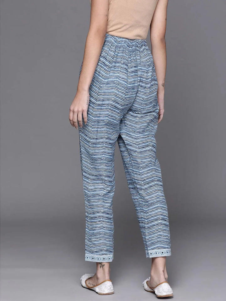 Blue Printed Cotton Trousers - Libas