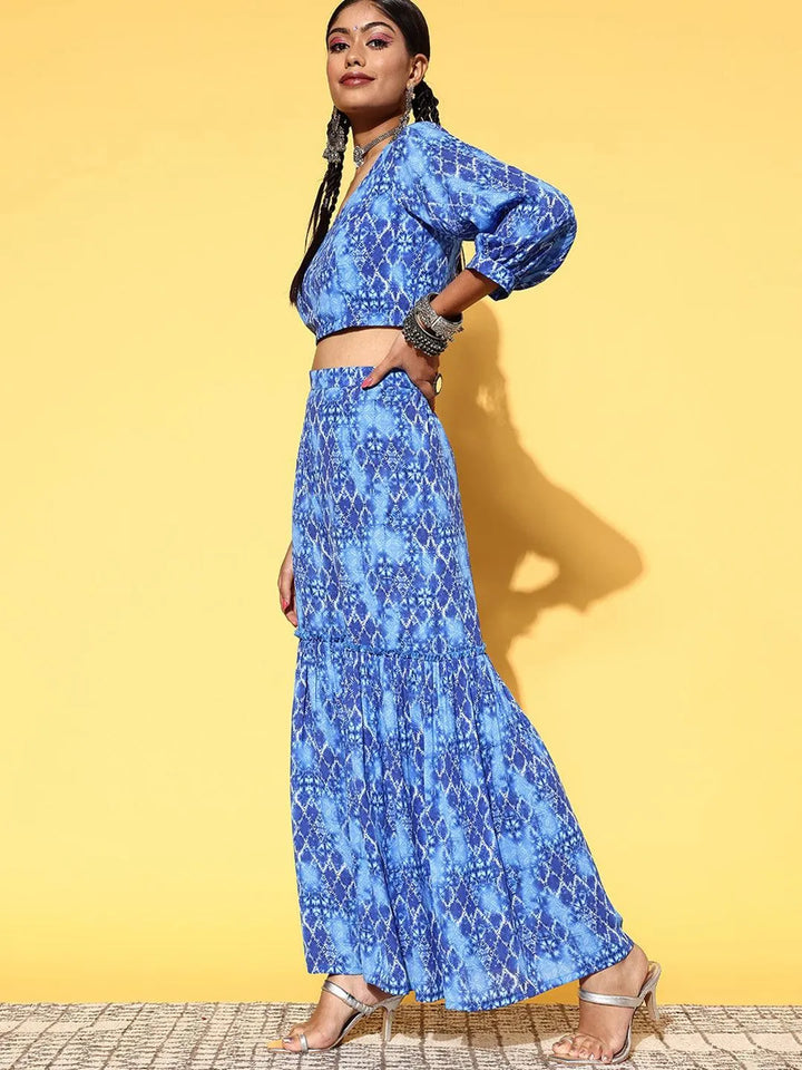 Blue Printed Georgette Co-Ords - Libas