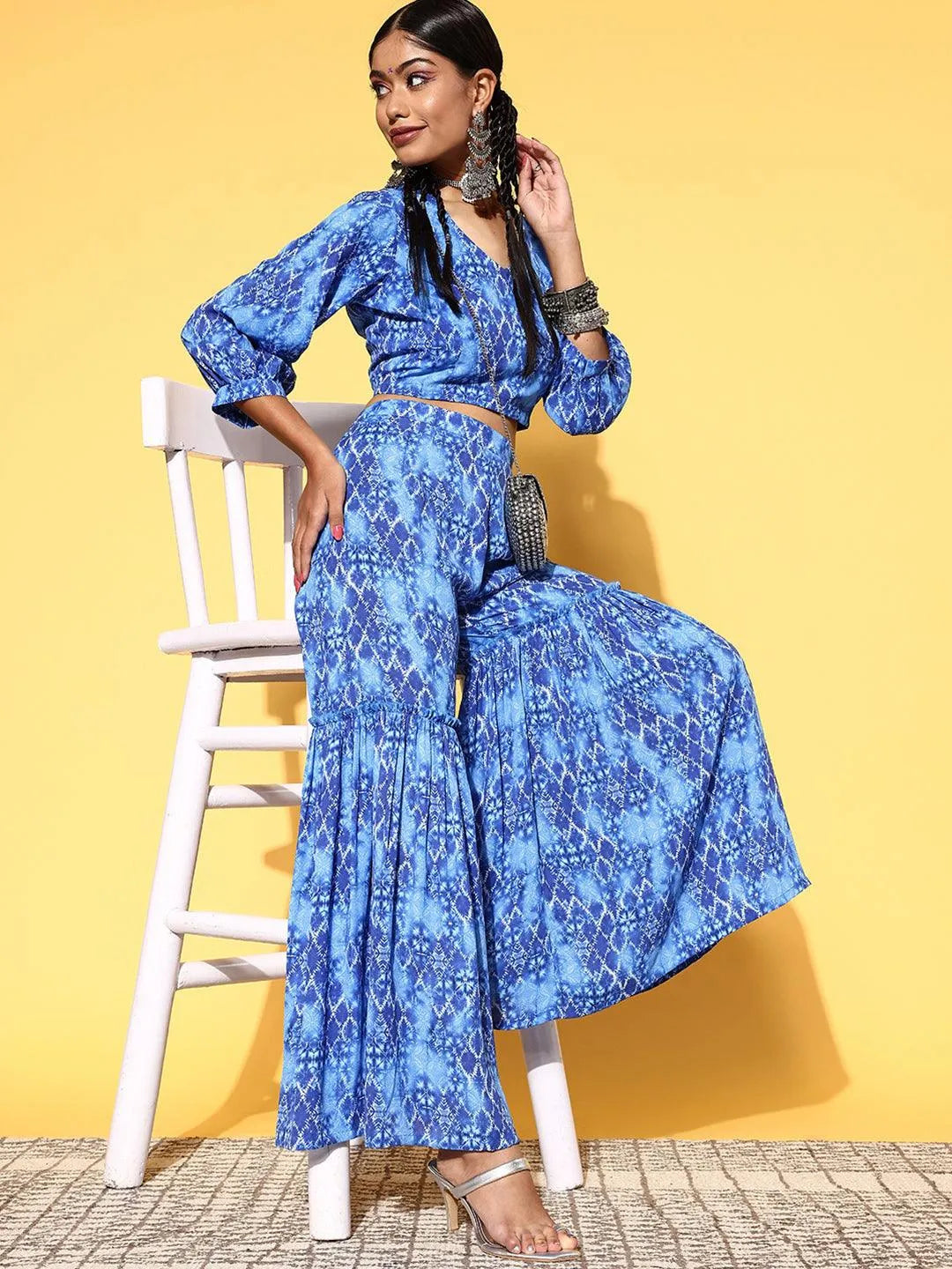 Blue Printed Georgette Co-Ords - Libas