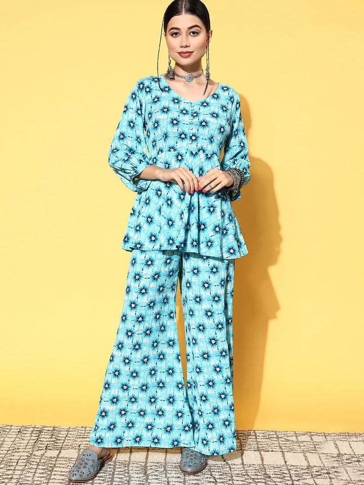 Blue Printed Georgette Co-Ords - Libas