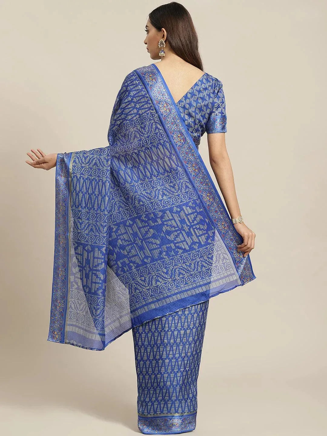 

Blue Printed Linen Saree