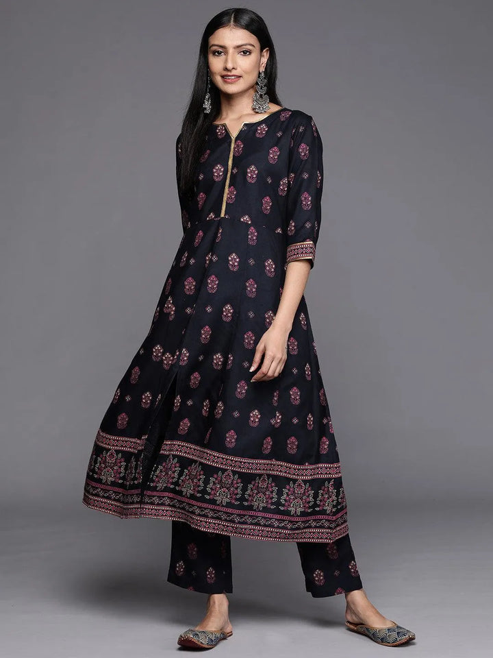 Blue Printed Rayon A-Line Kurta - Libas